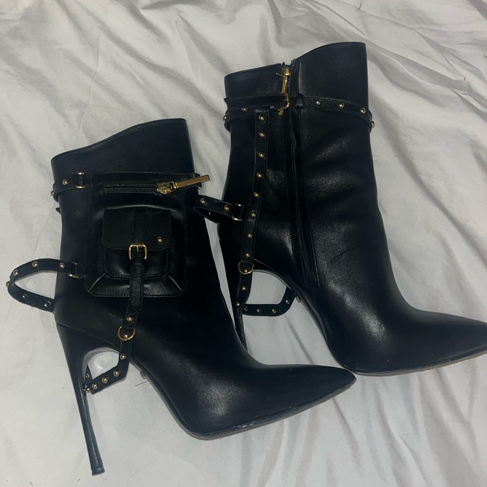 Black leather booties